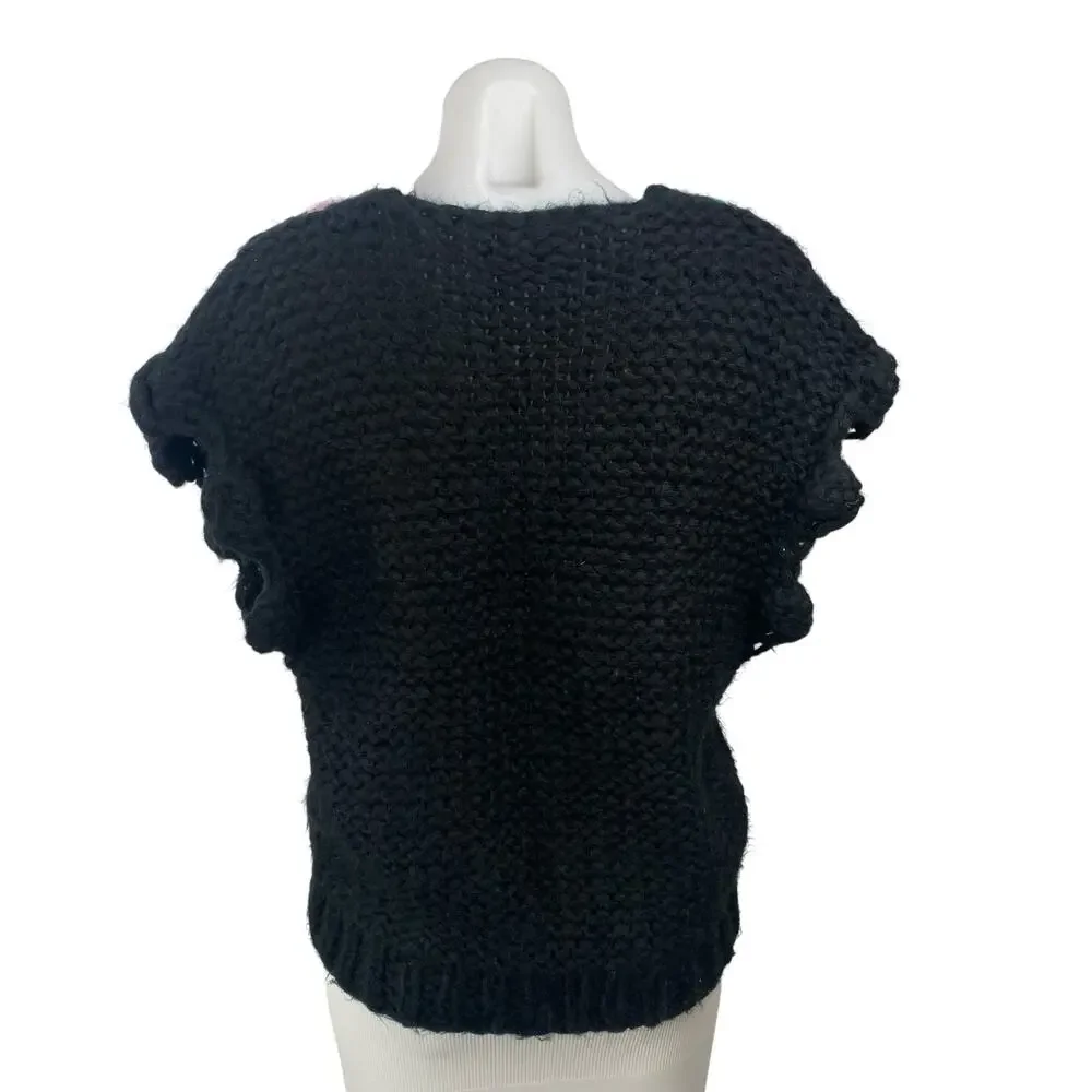 Anthropologie Maeve Black Bauble Knit Chunky Striped Sweater Vest Top Size OS - Picture 4 of 6